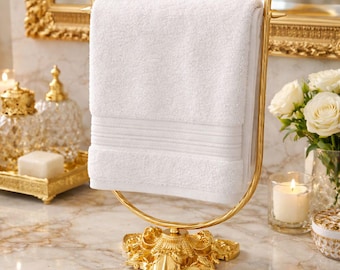 Gold Finish Hand Towel Stand | Antique Style Solid Metal Countertop