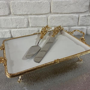 Luxury Gold Tone Ornate Serving Tray, Vintage Baroque Style Decorative Tray, Elegant Wedding Home Decor, Coffee Table Accent