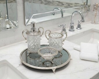Modern Bathroom Accessories Set: Soap Dispenser, Dish, Toothbrush Holder