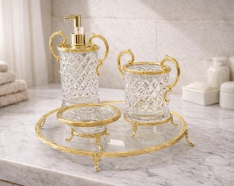 Modern Bathroom Accessories Set: Soap Dispenser, Dish, Toothbrush Holder
