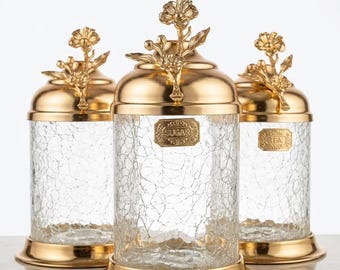Cracked Glass Canister Set | Gold Accent Kitchen Storage