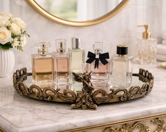 Antique Mirrored Tray, Stainless Steel Perfume Stand, Vanity Tray, Elegant Tabletop Decor