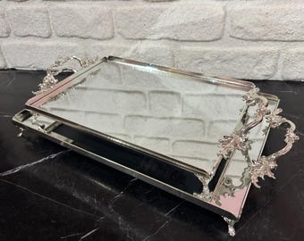 Bandeja de metal espelhada para toucador, elegante decoração para casa, organizador de joias