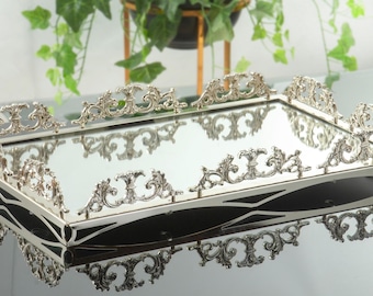 Bandeja espelhada dourada de luxo 60 x 38 cm | Bandeja grande e elegante para toucador, decoração para banheiro e casa