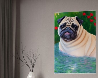 Pug Art Print, Monet Style Painting, Dog Lover Gift
