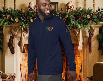 adidas personalized Dad Christmas Quarter-Zip Pullover, holiday sweater, seasonal wear, custom name, embroidered name, dad xmas logo