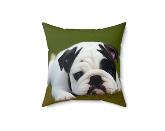 Bulldog pillow bulldog Gift Unique Gift for dog lover, dog pillow bulldog lover Home decor bulldog funny art Spun Polyester Square Pillow