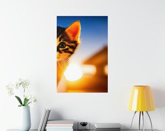 Peeking Kitten Art Print, Sunset Cat Poster