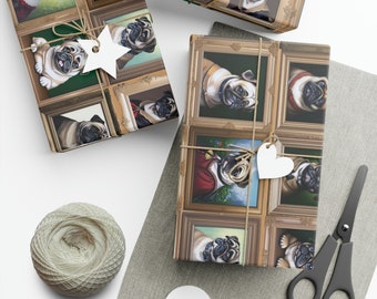 Pug Christmas Gift Wrap, Dog Lover Eco Friendly Wrapping Paper