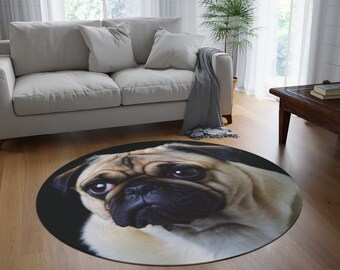 Pug Portrait Round Rug, Funny Dog Art, Home Decor