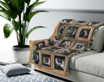 Pug Plush Blanket, Unique Dog Lover Gift, Pug Art Home Decor