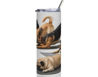 Dog Lover's Stainless Steel Tumbler, 20oz - Cute Puppy Design for Pet Owners, Gift for Dog Moms, Travel Mug, Coffee Cup, dog yoga, funny pug