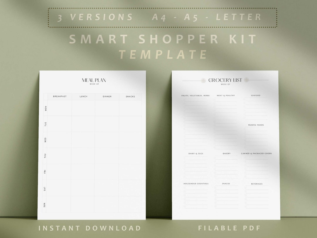 Meal Plan Template / Simple Grocery List / Meal Prep Organizer