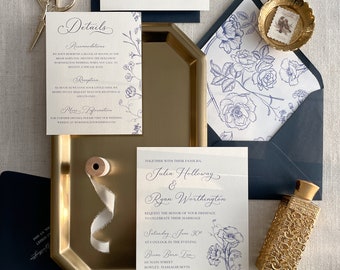 Six-Piece Blue Floral Wedding Invitation Suite