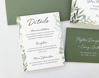 Greenery Wedding Details Cards