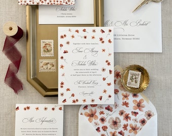 Six-Piece Red Floral Wedding Invitation Suite