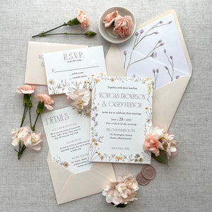 Six-Piece Pink Wildflower Wedding Invitation Suite