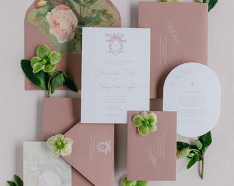 Six-Piece Pink Romantic Wedding Invitation Suite