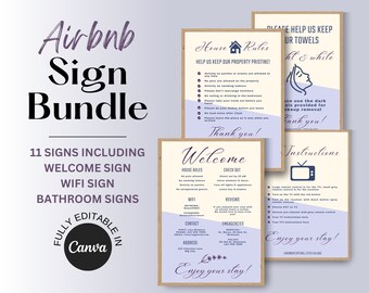 Pacchetto di cartelli Airbnb, stile cottage, modello modificabile Canva (download digitale)