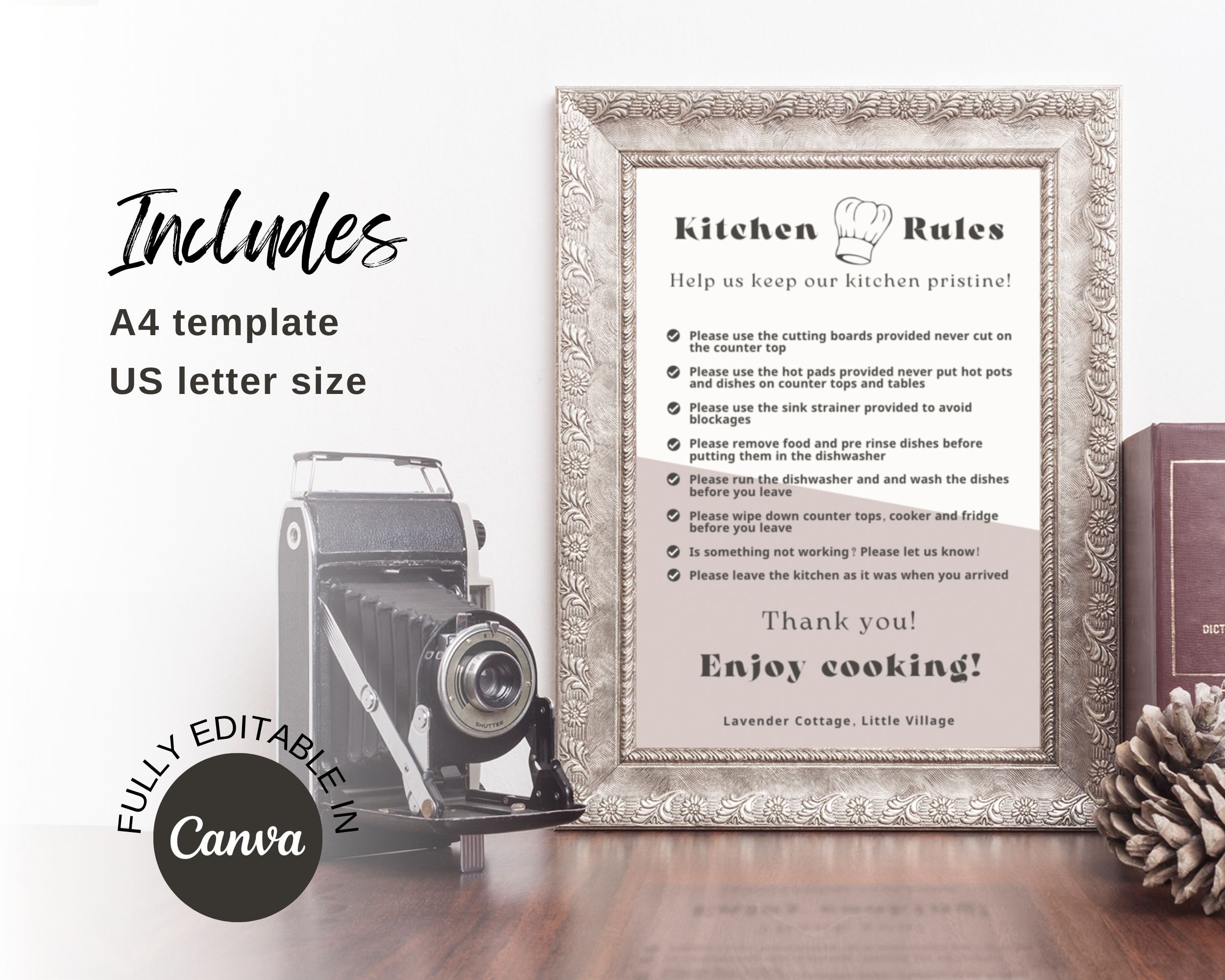 Kitchen Rules Sign for Airbnb and Vacation Rentals, Kitchen Rules ...