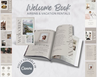 Beach House Airbnb Welcome Book Template, Vacation Rental Guide (Canva Editable)