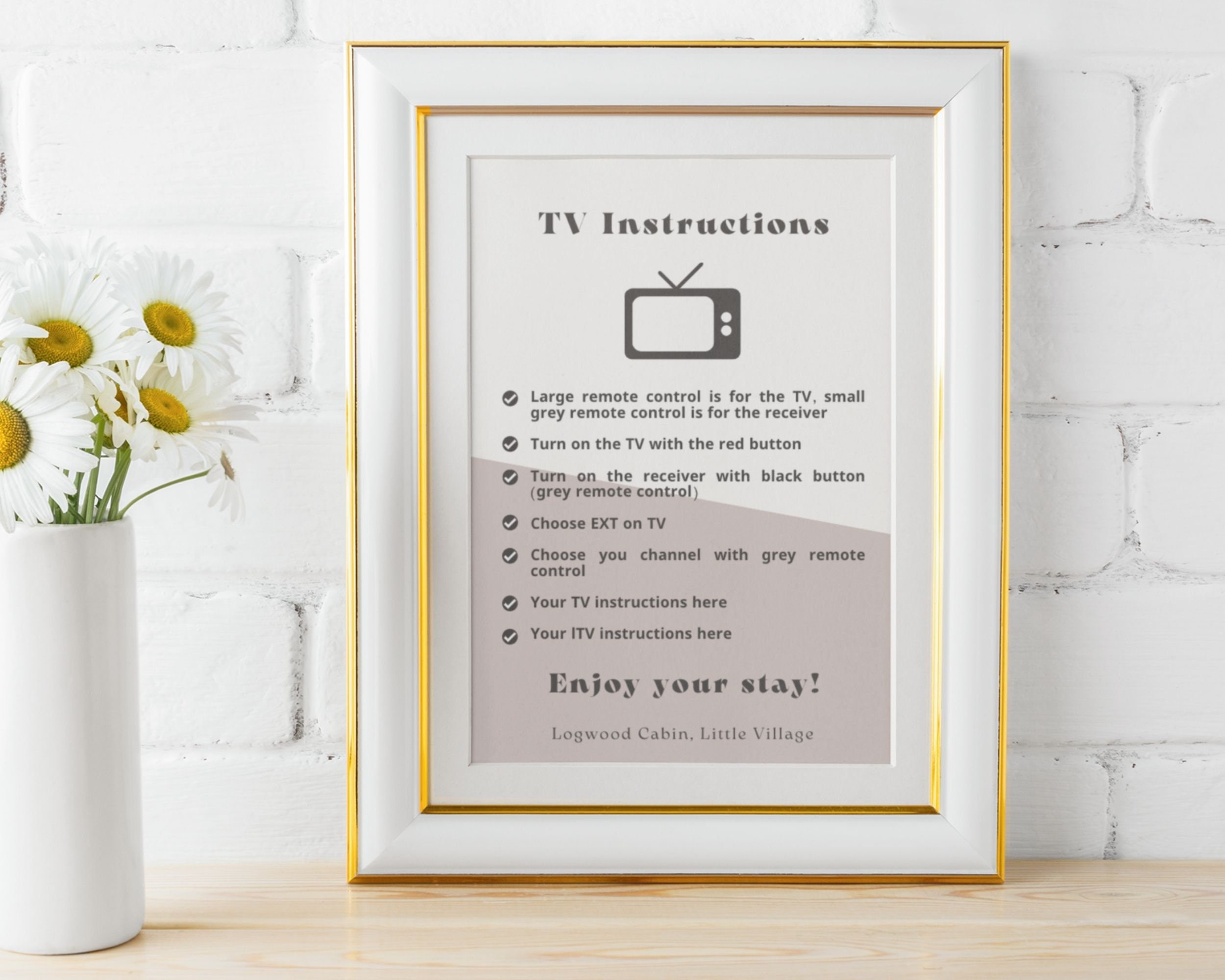 Airbnb Tv Instructions Sign Cabin Style, Airbnb Sign Template, Vacation