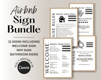 Airbnb Sign Bundle, Vacation Rental Templates, Editable Canva Signs (Digital Download)
