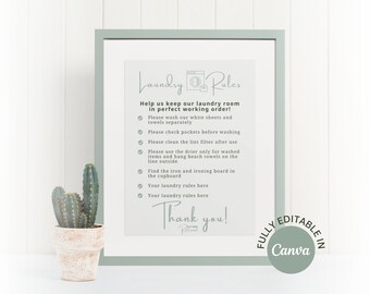 Airbnb Laundry Rules Sign, Eco Retreat Decor (Canva Template)