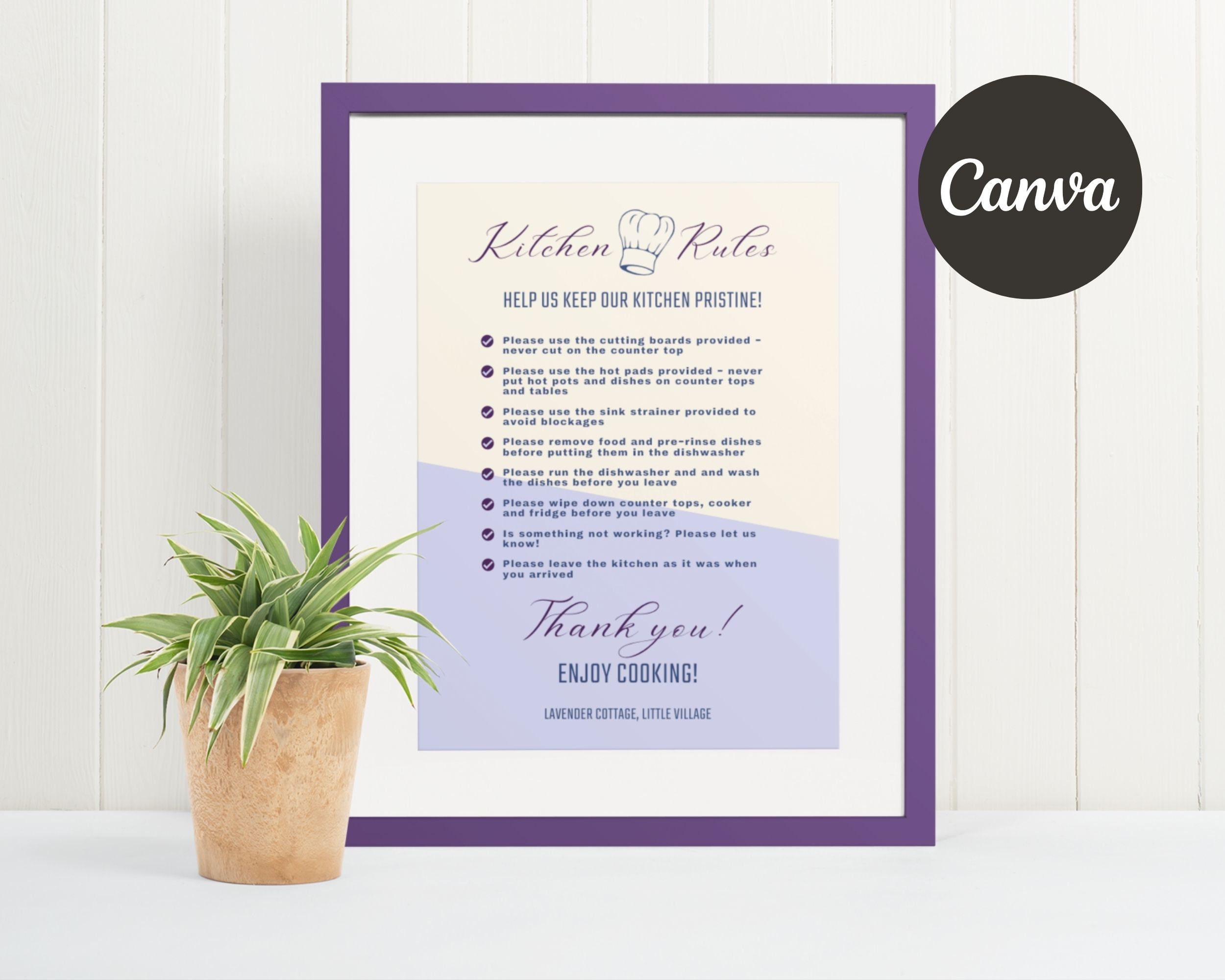 Kitchen Rules Sign, Airbnb Kitchen Rules Poster, Editable Canva ...
