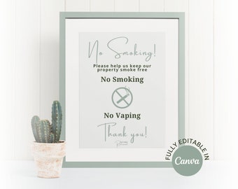 Sjabloon Airbnb-verbod voor roken/vapen: bewerkbare afdrukbare canva (digitale download)