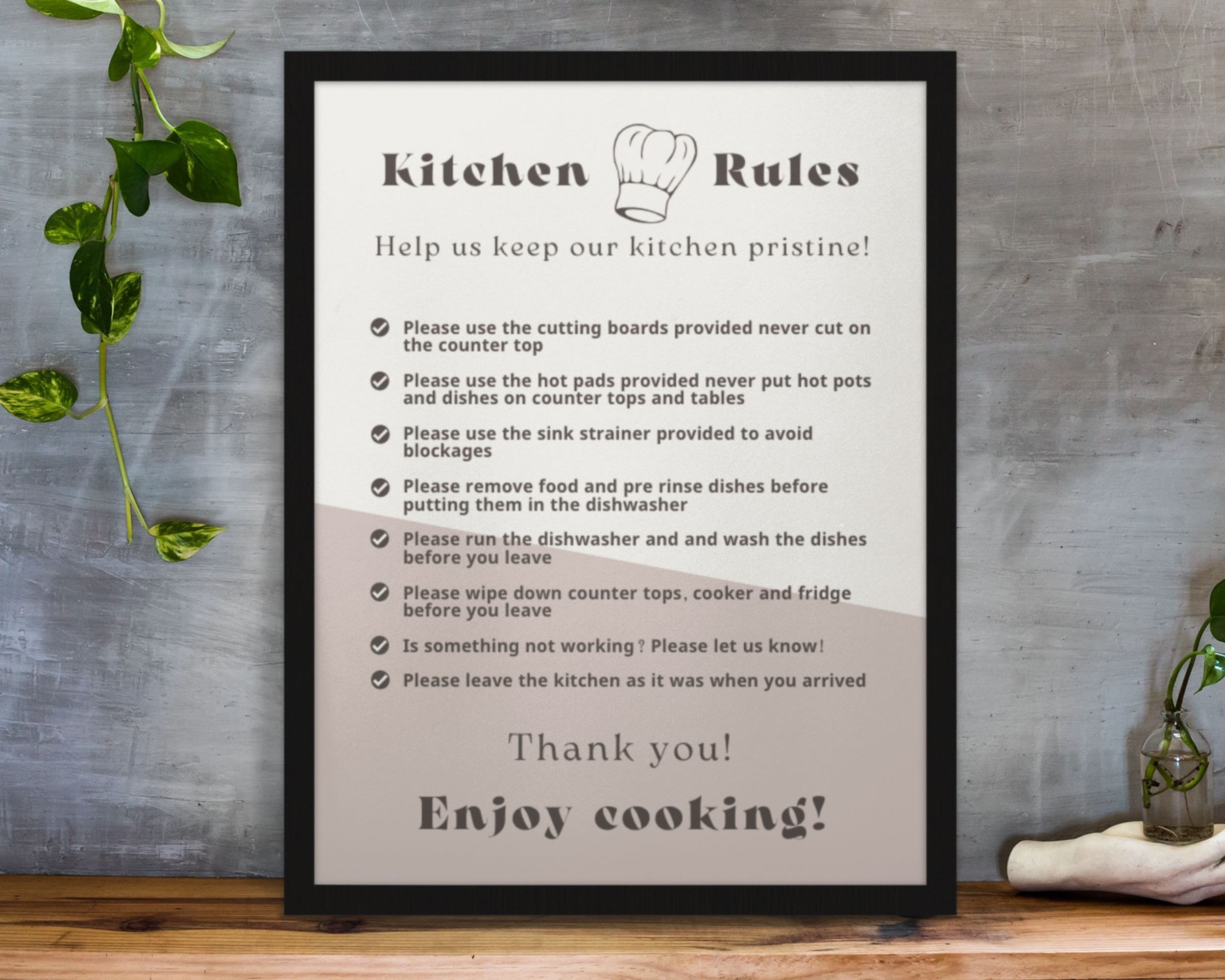 Kitchen Rules Sign for Airbnb and Vacation Rentals, Kitchen Rules ...