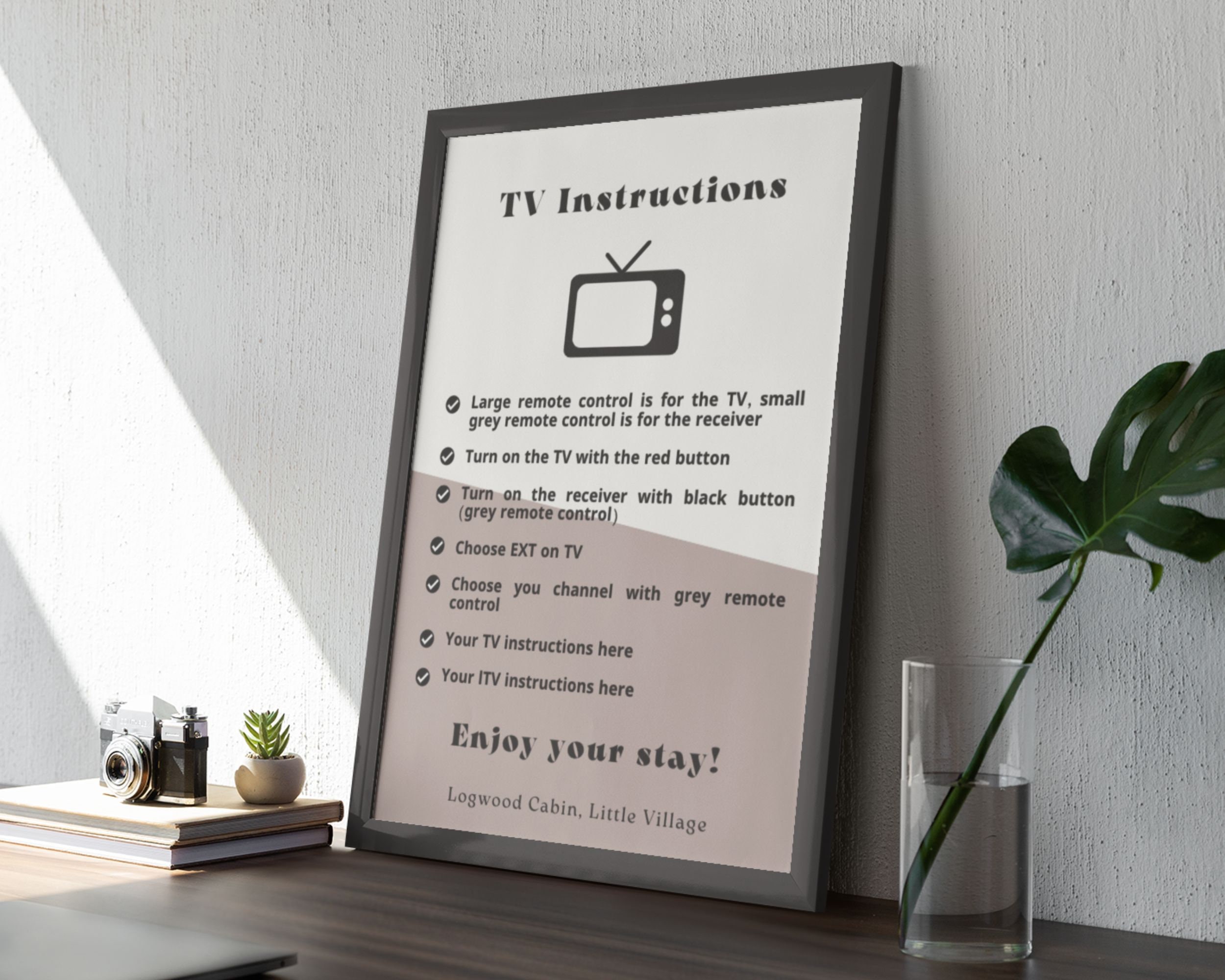 Airbnb Tv Instructions Sign Cabin Style, Airbnb Sign Template, Vacation