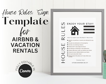 Airbnb house rules sign, editable custom house rules template, minimalist Airbnb sign, printable sign download, vacation rental sign