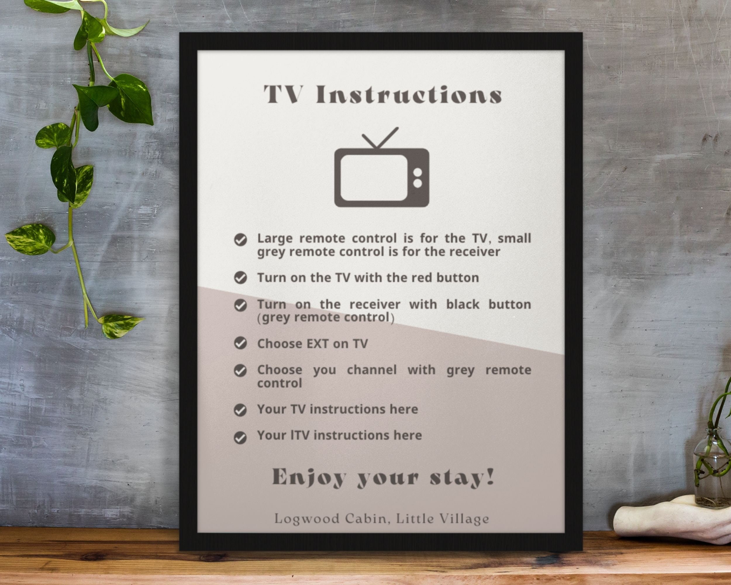 Airbnb Tv Instructions Sign Cabin Style, Airbnb Sign Template, Vacation
