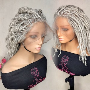 Gray Human Hair Dreadlock Wig: Full Lace Locs, 8-9 inch