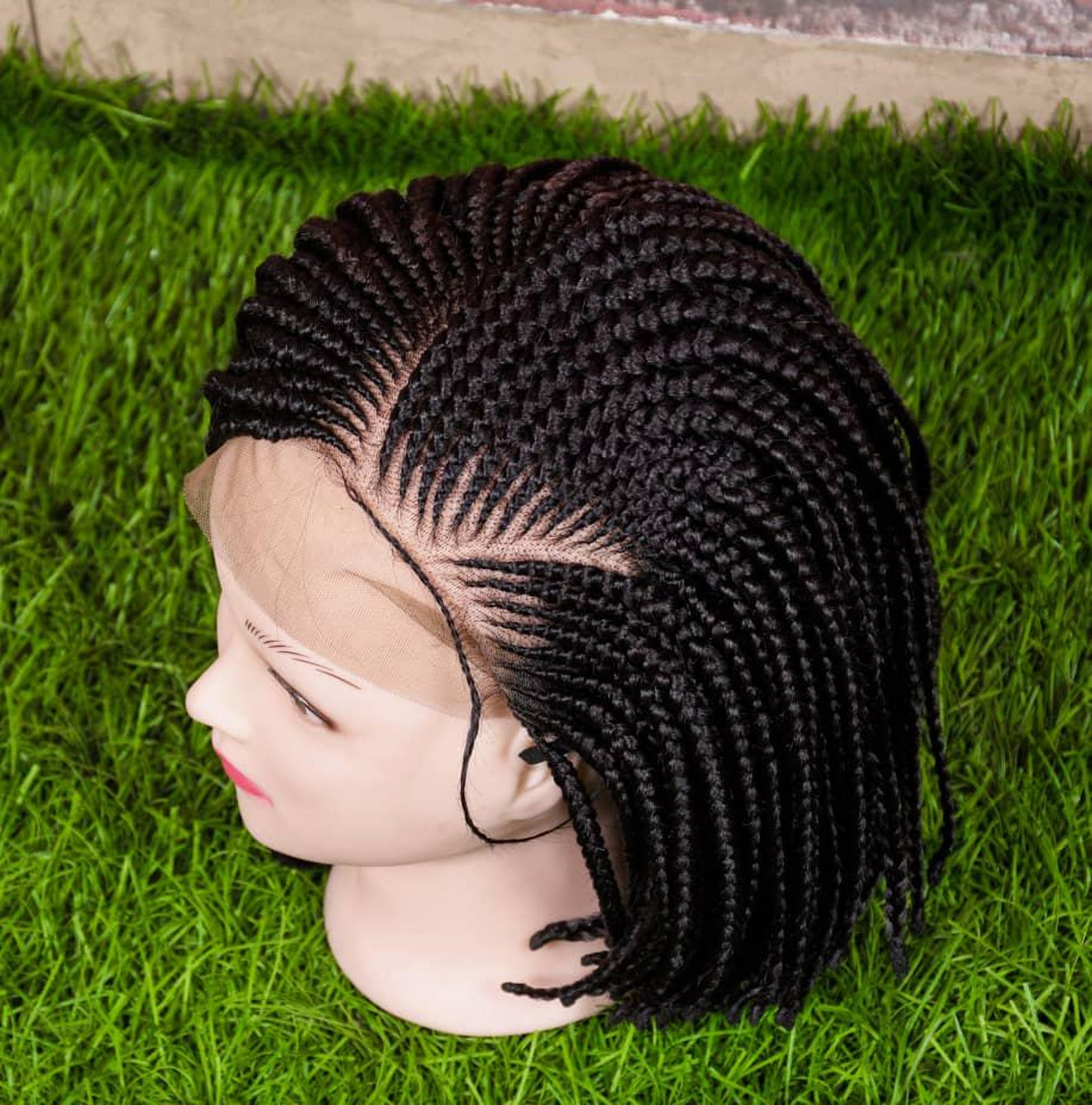Cornrow Braid Wig: Black Braids, Lace Front Bob - Etsy