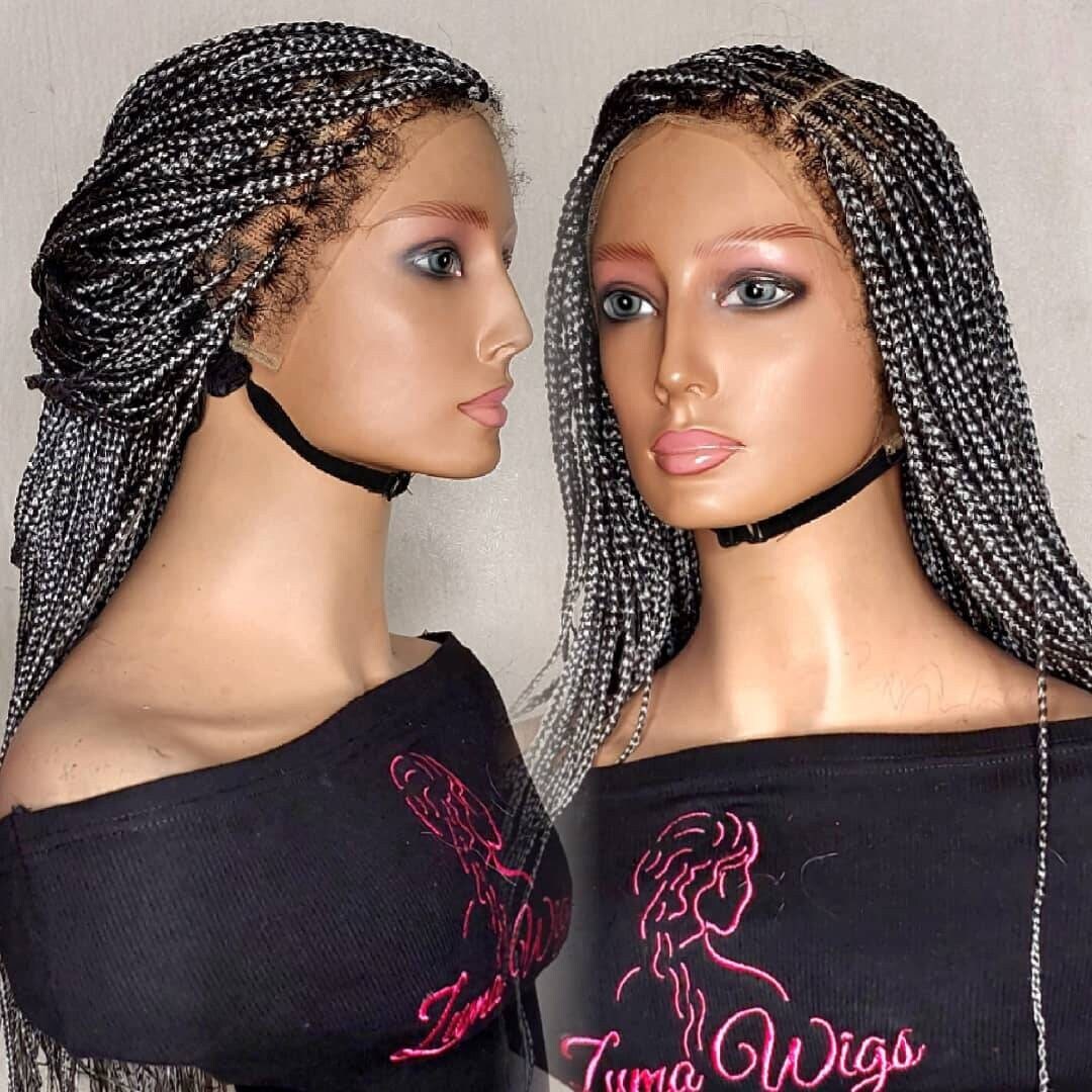 Salt and Pepper Box Braid Wig Braided Wig HD Lace Front Etsy New Zealand