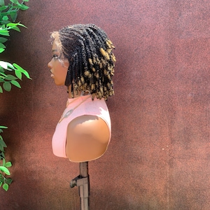 Pixie cut braided wig, short lightweight Marley twist wig with blonde ends
