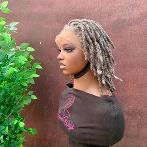 Salt and pepper human hair dreadlocks wig, short locs wig, made to order