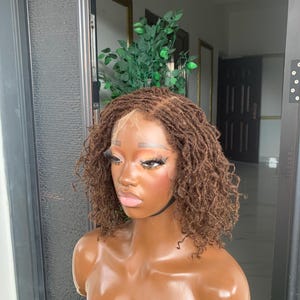 Human Hair Microlocs Full Lace Wig: #4 medium brown microloc wig, 8”, made to order