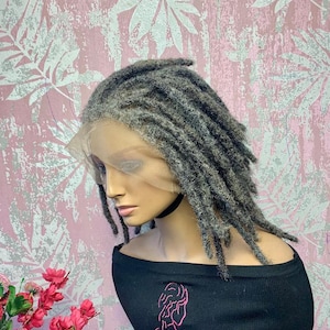 Salt and pepper human hair dreadlocks wig, short locs wig, made to order