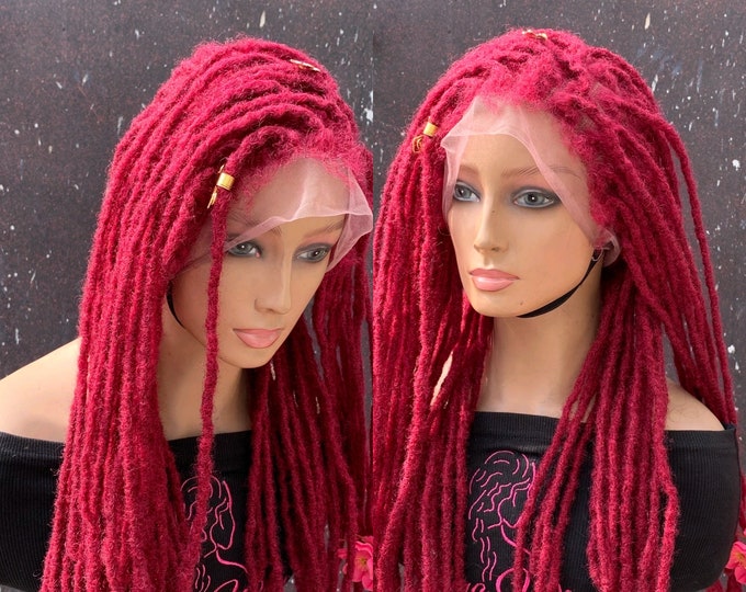 Dreadlock Wig for Sale, Human Hair Burgundy Locs, Bright Dreadlock Wig, Full Lace Locs Wig