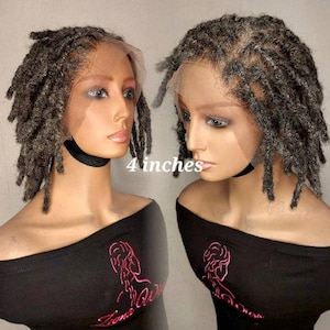 Salt and pepper human hair dreadlocks wig, short locs wig, made to order