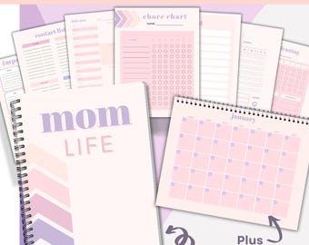 Printbare planner voor drukke moeders, thuisplanner met kalender (digitale download)