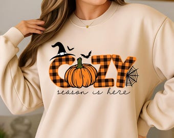Sudadera, camiseta o sudadera con capucha Cozy Season: Suéter de calabaza para Halloween y otoño