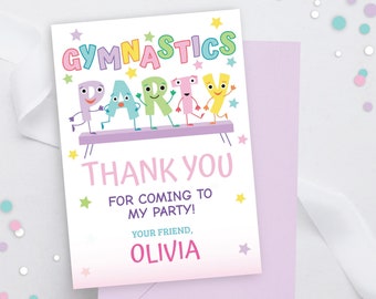 Editable Thank You Card Gymnastics Party Digital Download, Gymnastics Birthday Thank You Girl Instant, Girl Gymnast Party Printable, 113HL