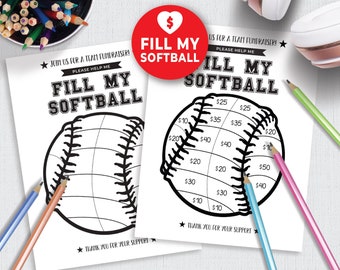 Printable Softball Fundrasier Template, Softball Fundraiser Flyer, Fill In Fundraising Printable, Quick Black Out Donation Tracker 150HL