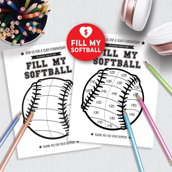 Printable Softball Fundrasier Template, Softball Fundraiser Flyer, Fill In Fundraising Printable, Quick Black Out Donation Tracker 150HL