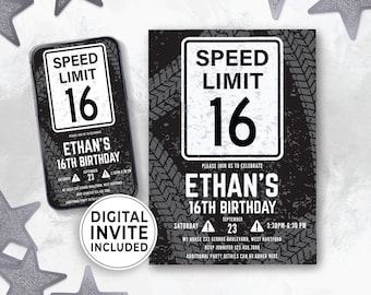 Editable 16th Birthday Invite Digital Template, 16th Birthday Party Invitations for Boy, Sweet 16 Digital Electronic Invitation AGE16 151HL