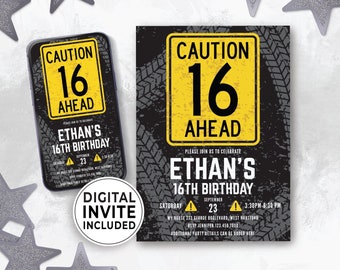 Editable 16th Birthday Invite Digital Template, 16th Birthday Party Invitations for Boy, Sweet 16 Digital Electronic Invitation AGE16 147HL